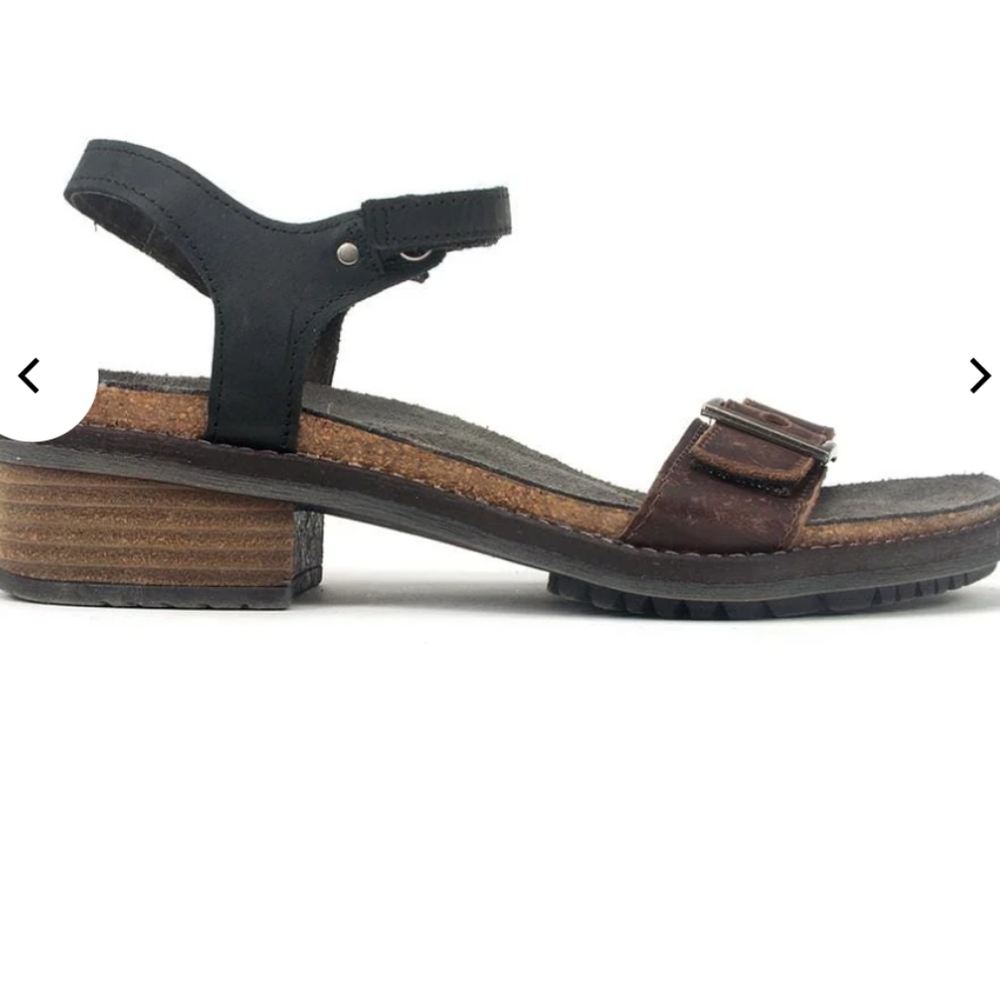 Naot Boho Leather Heeled Sandal, Cork Footbed, Adjustable Straps, Euro38, US 7.5
